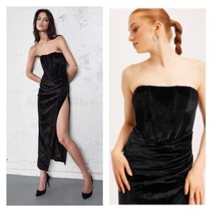 NWT BARDOT Revolve Black Everlasting Velour Strapless Corset Midi Dress US 10